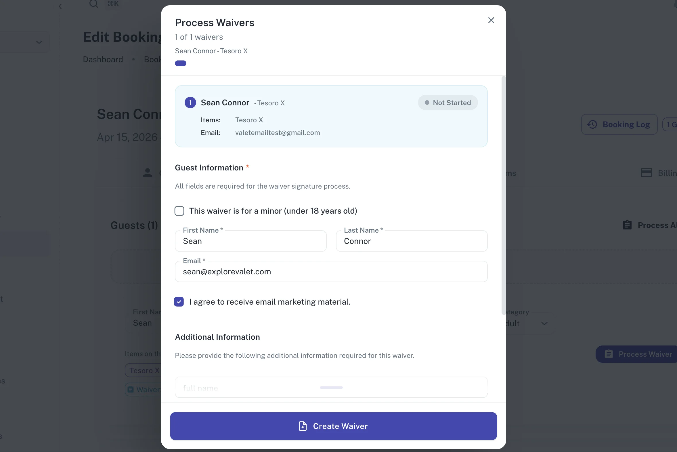 Valet digital waiver and guest management system